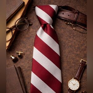 Stratton Crooke Burgundy Silver Stripe Silk Tie Classic Business Formal Academia